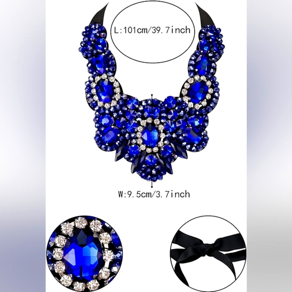 Gothic Romance Cobalt Blue Rhinestone Bejeweled Collar Necklace - Picture 4 of 4